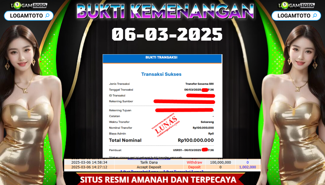 SELAMAT KEPADA MEMBER SETIA LOGAMTOTO BERHASIL JACKPOT DI PERMAINAN SLOT MAHJONG WAYS 2